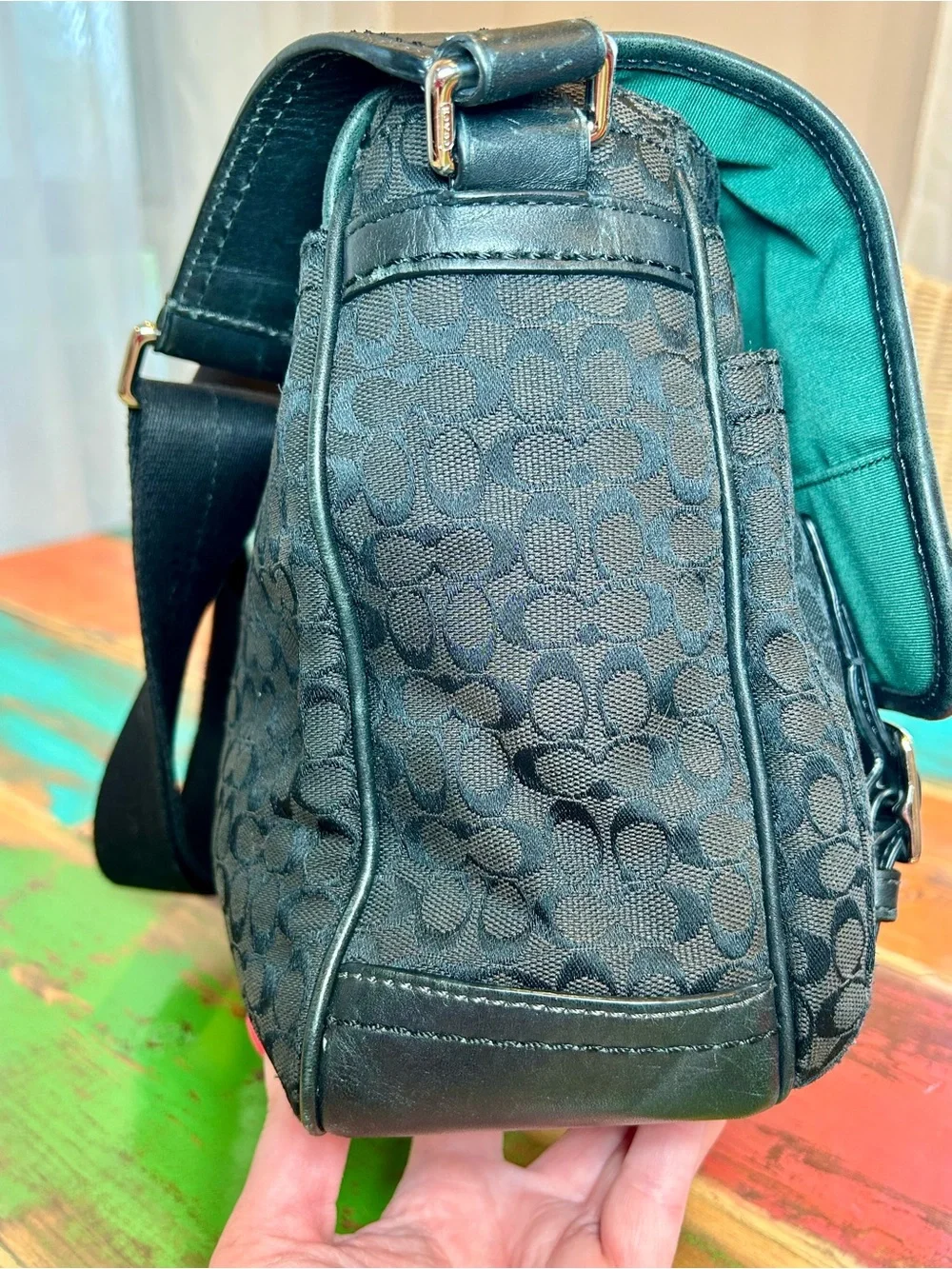 Coach Y2K Black Signature Jacquard Canvas Messenger Laptop Bag F70283